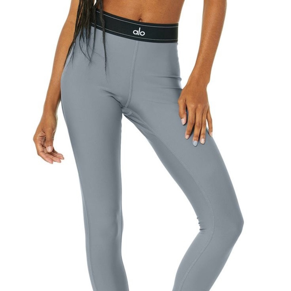 Alo Yoga Black and Gray Leggings Steel Blue